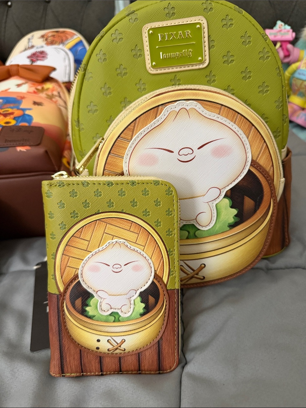 Loungefly “Bao” Green Dumpling Mini Backpack and Zip Wallet Set